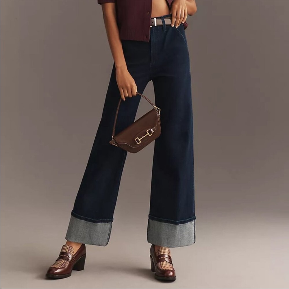 Joe's Jeans Dark Blue Wide-Leg Cuffed Jeans